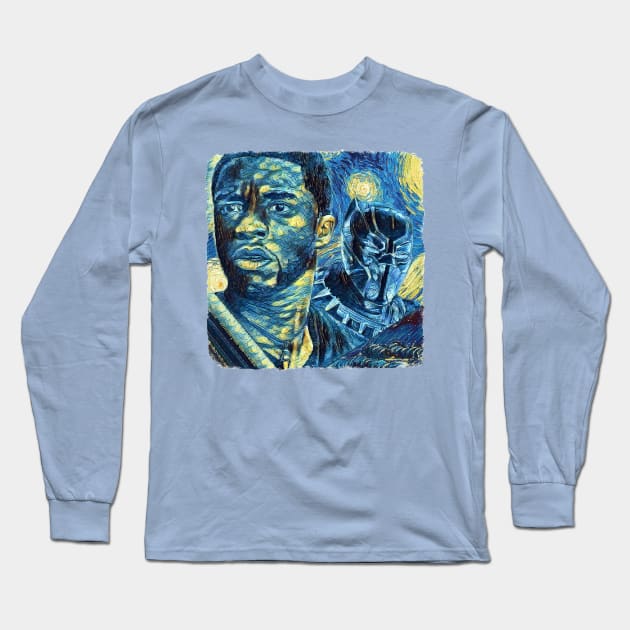 Black Panther Van Gogh Style Long Sleeve T-Shirt by todos